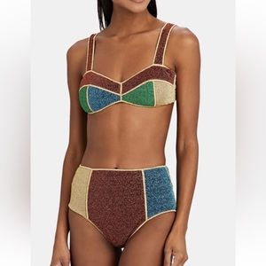 $380 Oseree Lumiere Multicolor Lurex High Waisted Bikini Swimsuit Set Sz Small